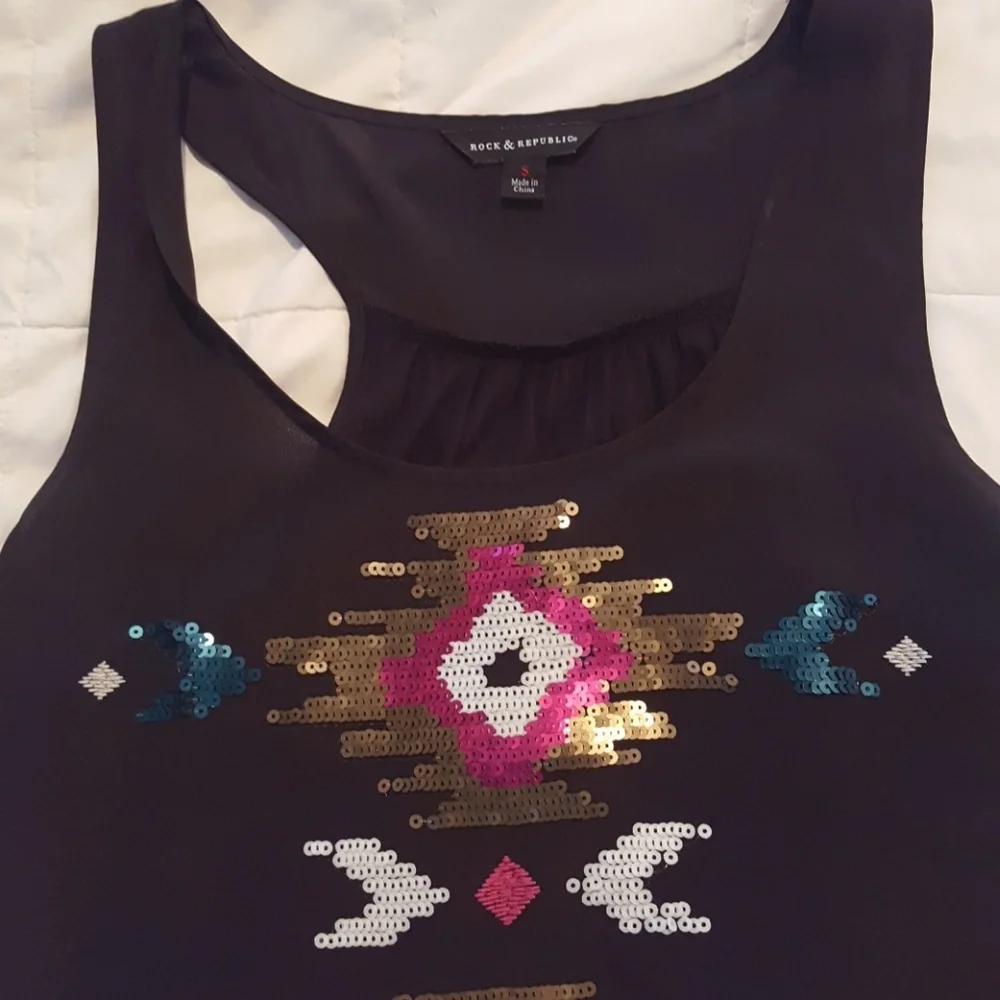 Rock & Republic Black Tank Top with Sequin Design - Picture 2 of 3